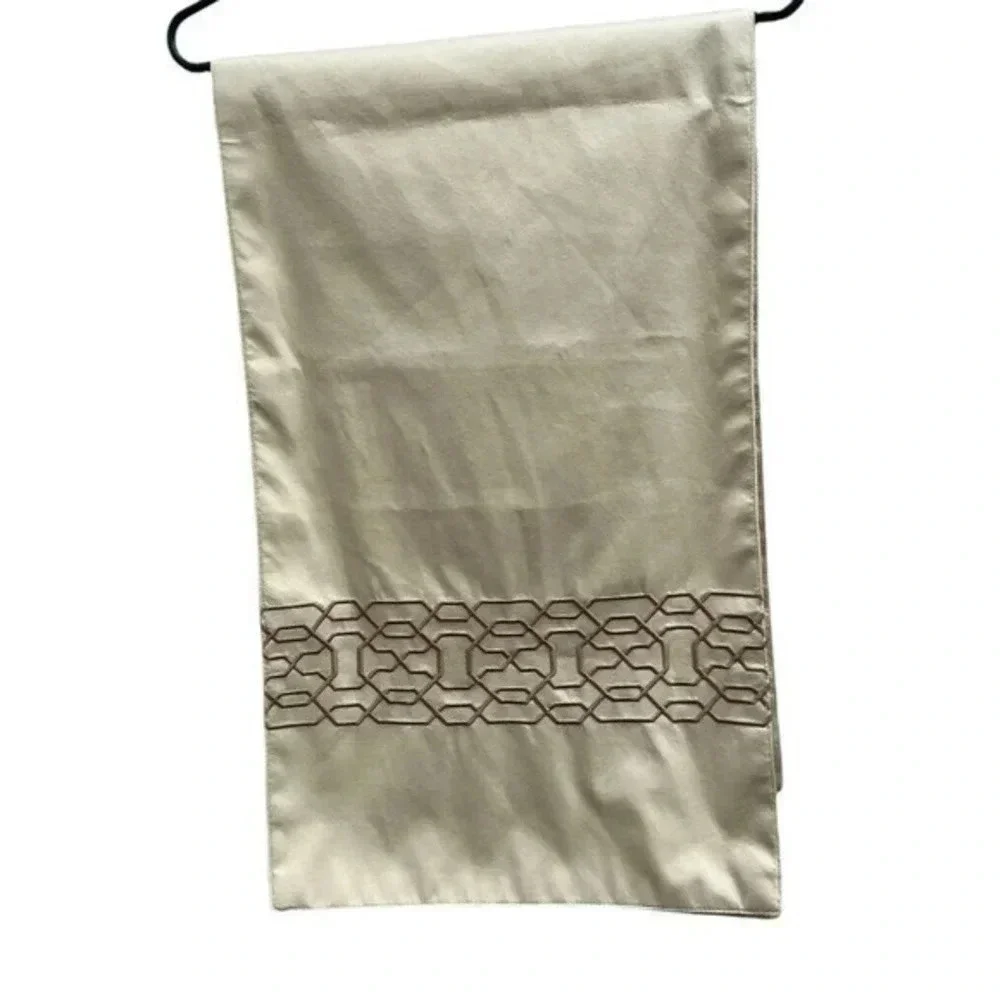 Dinning Room Table Runner Solid Cream With Gold Geometric Trim  84 x 14‎ Inches‍
